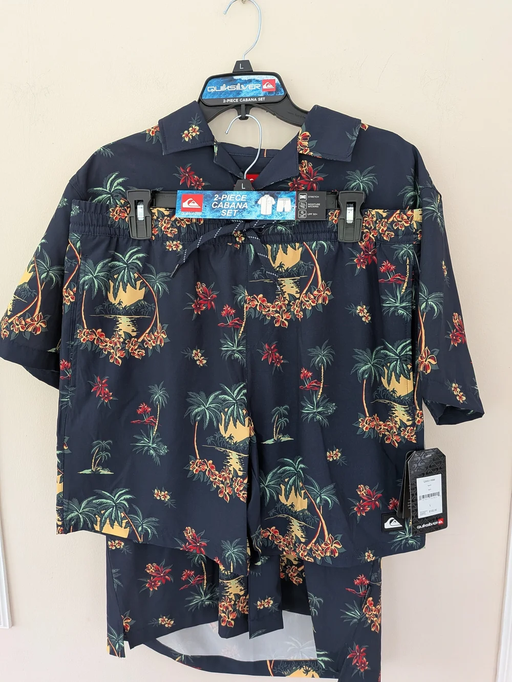 NWT Quiksilver 2-Piece Cabana Set Men’s L Navy Tropical Shirt Shorts